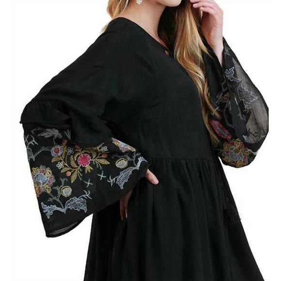 NEW UMGEE ruffled embroidered keyhole dress in black - Picture 3 of 3